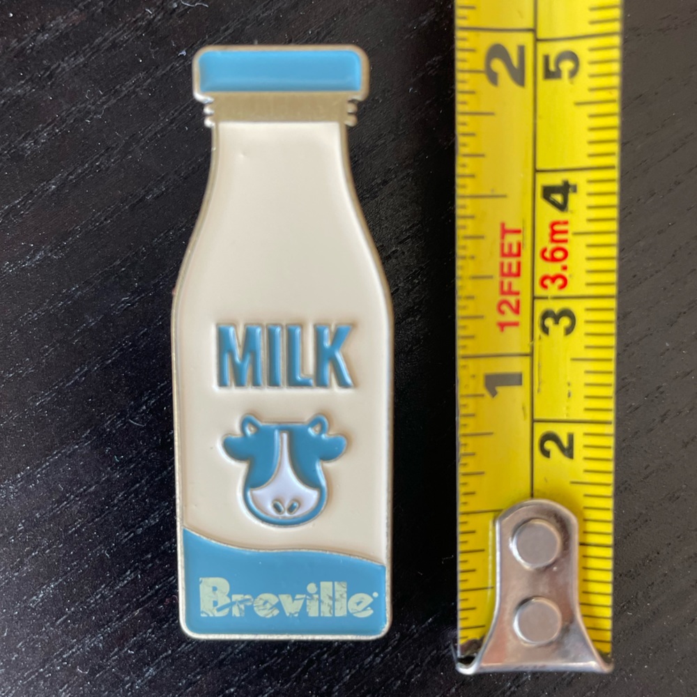 Breville Cow Milk Jacket Pin, Tote Bag Pin - Blue and White